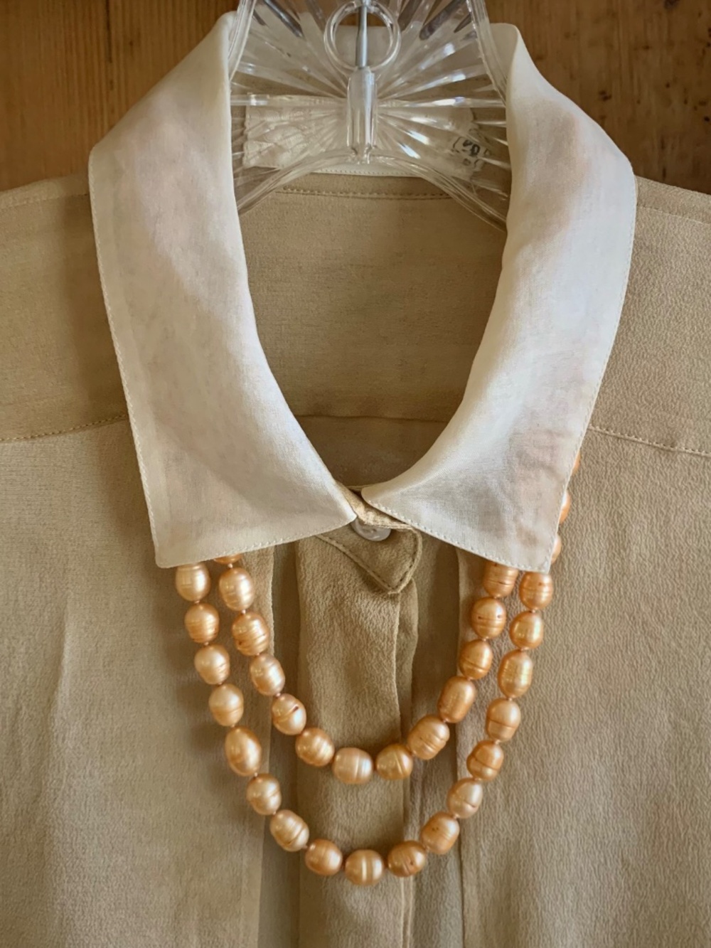 Vintage 40” Baroque Freshwater Pearl Necklace Apricot Gold 9mm Opera Length
